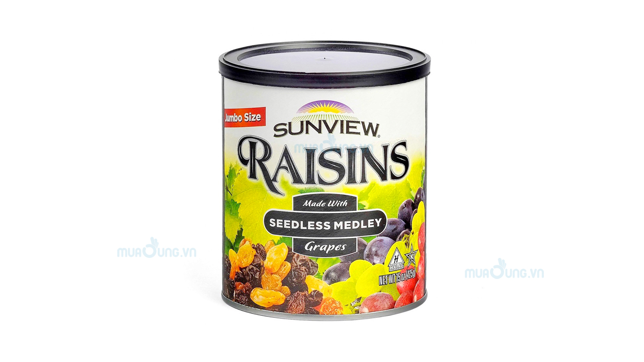 Nho Mỹ không hạt Sunview Raisins hộp 425gr