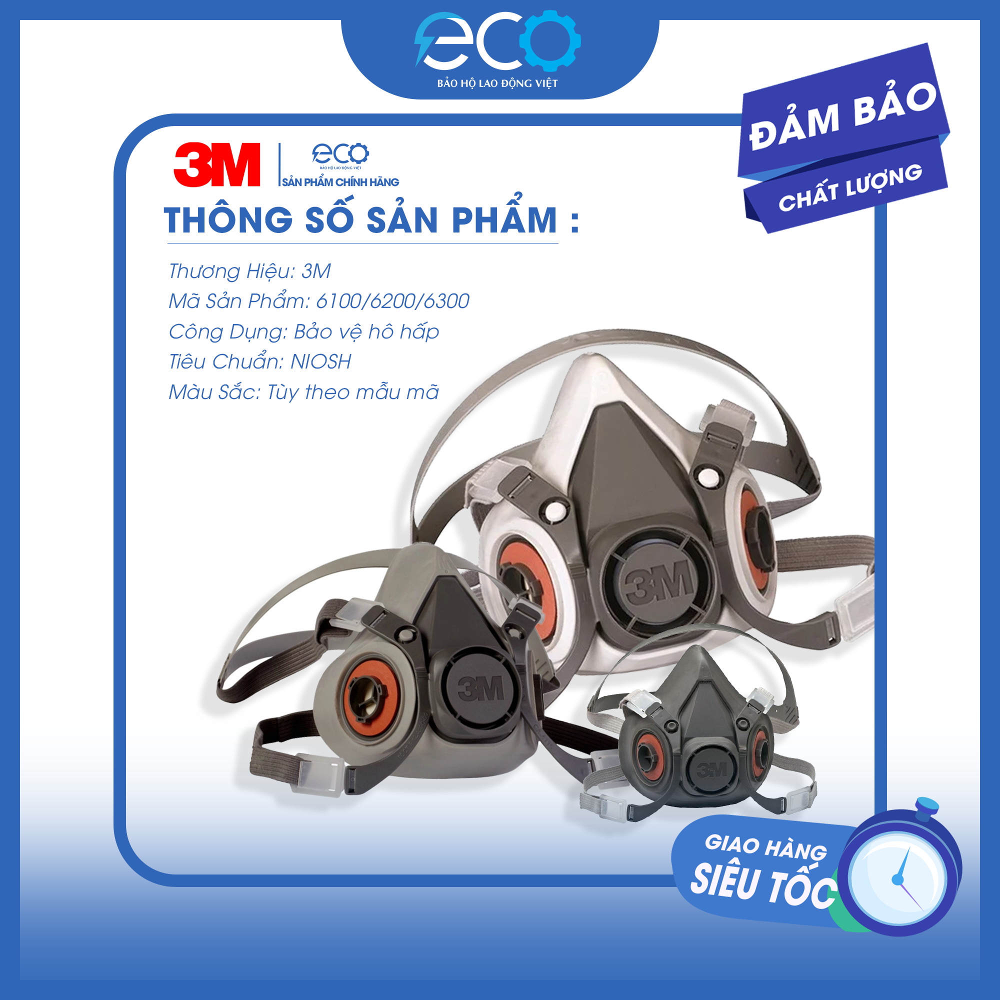 MẶT NẠ PHÒNG ĐỘC CHUYÊN DỤNG 3M 6100 (6200,6300)