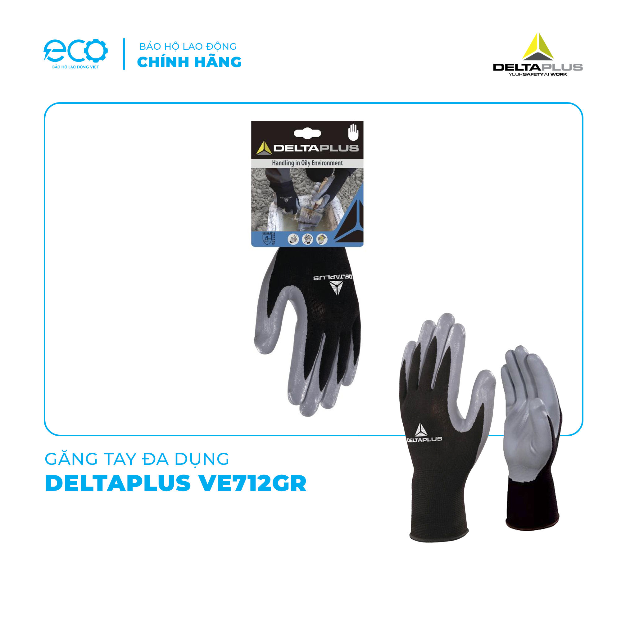 Găng tay bảo hộ đa dụng phủ PU chống cắt, trơn trượt Deltaplus VE712GR