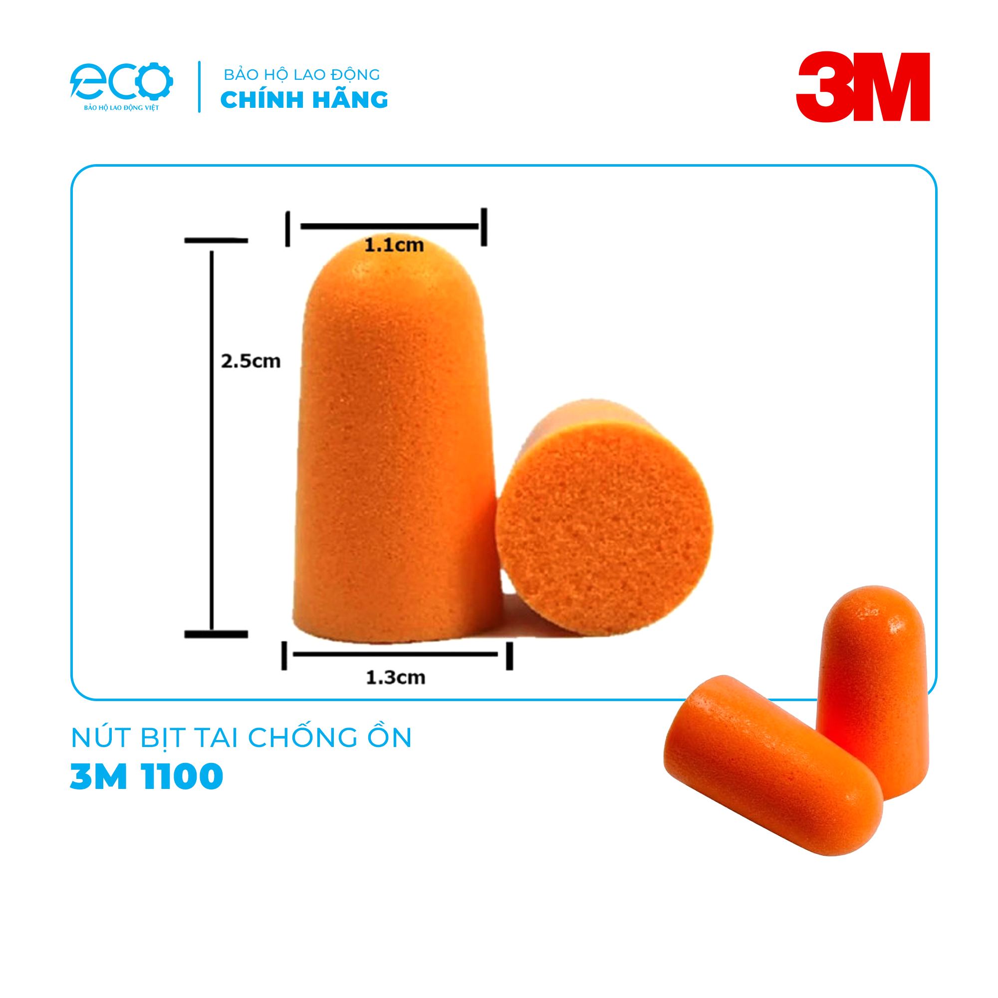 Nút tai chống ồn dạng bọt xốp không dây 3M 1100 giảm tiếng ồn 29dB, hàng chính hãng 3M