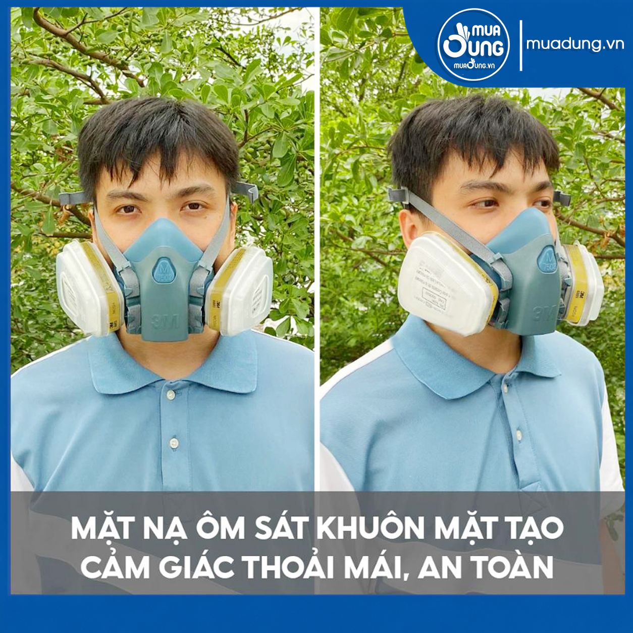 Bộ mặt nạ 3M 7501, 7502 kết hợp phin lọc 3M 6006, tấm lọc bụi 5N11 cùng nắp giữ 501 lọc hơi hữu cơ, khí axit, amoniac, dùng phun sơn, hóa chất