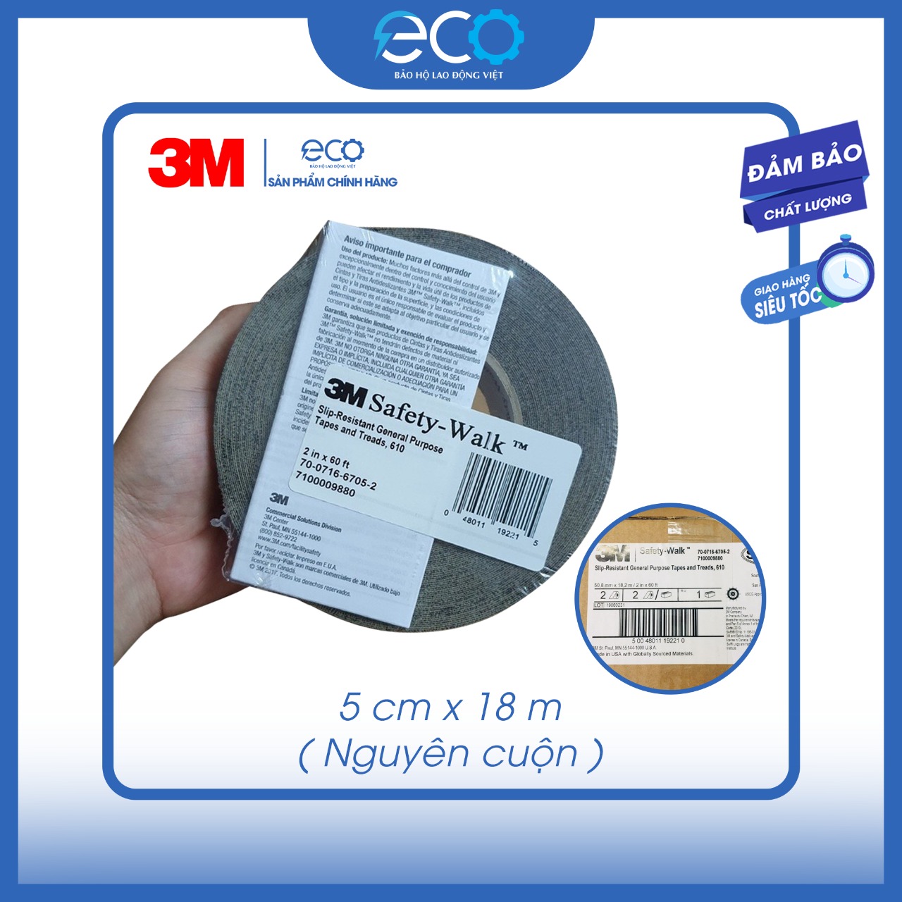 Băng keo chống trơn trượt 3M Safety walk 610 (màu đen) kích thước 3,6,9 mét và nguyên cuộc 18 mét - chống trơn cầu thang, nền sàn, tăng độ nhám, chống té, bề mặt nhám
