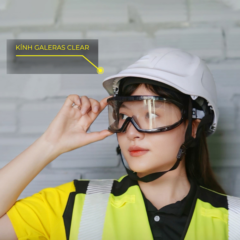 Kính bảo hộ chống hóa chất Deltaplus Galeras chống văng bắn, chống nước, chống tia UV chống bụi bẩn đeo được cùng kính cận, dây đeo co giãn ôm sát