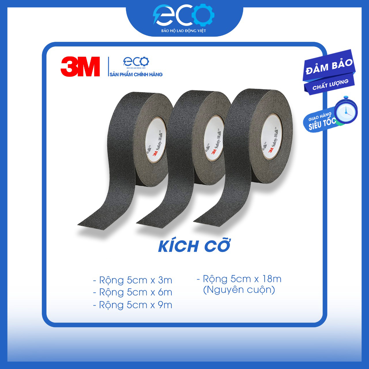 Băng keo chống trơn trượt 3M Safety walk 610 (màu đen) kích thước 3,6,9 mét và nguyên cuộc 18 mét - chống trơn cầu thang, nền sàn, tăng độ nhám, chống té, bề mặt nhám