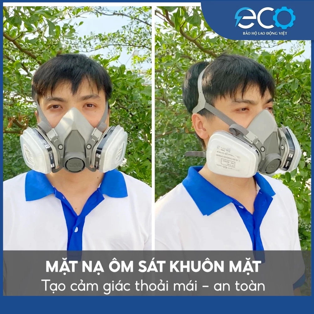 Combo (7 món) mặt nạ phòng độc 3M 6100/6200/6300 với phin lọc 3M 6001 kết hợp tấm lọc bụi 5N11 cùng nắp giữ 501. Mặt nạ chống bụi, chống độc, dùng phun sơn, phun thuốc