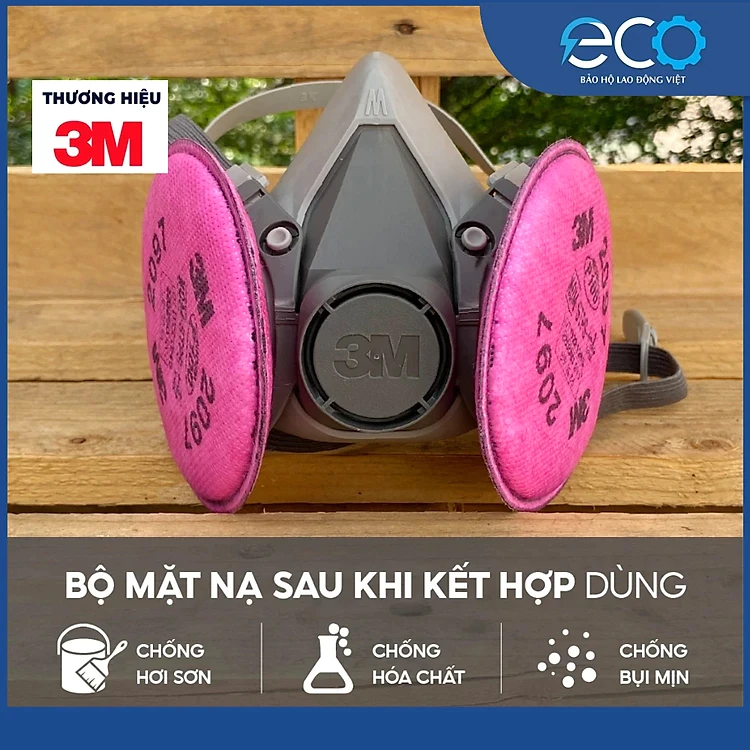 Combo mặt nạ phòng độc 3M 6100/6200/6300 kèm bông lọc 3M 2097 chuyên chuyên lọc khói hàn, lọc bụi mịn pm2.5, chống hơi sơn, vi khuẩn