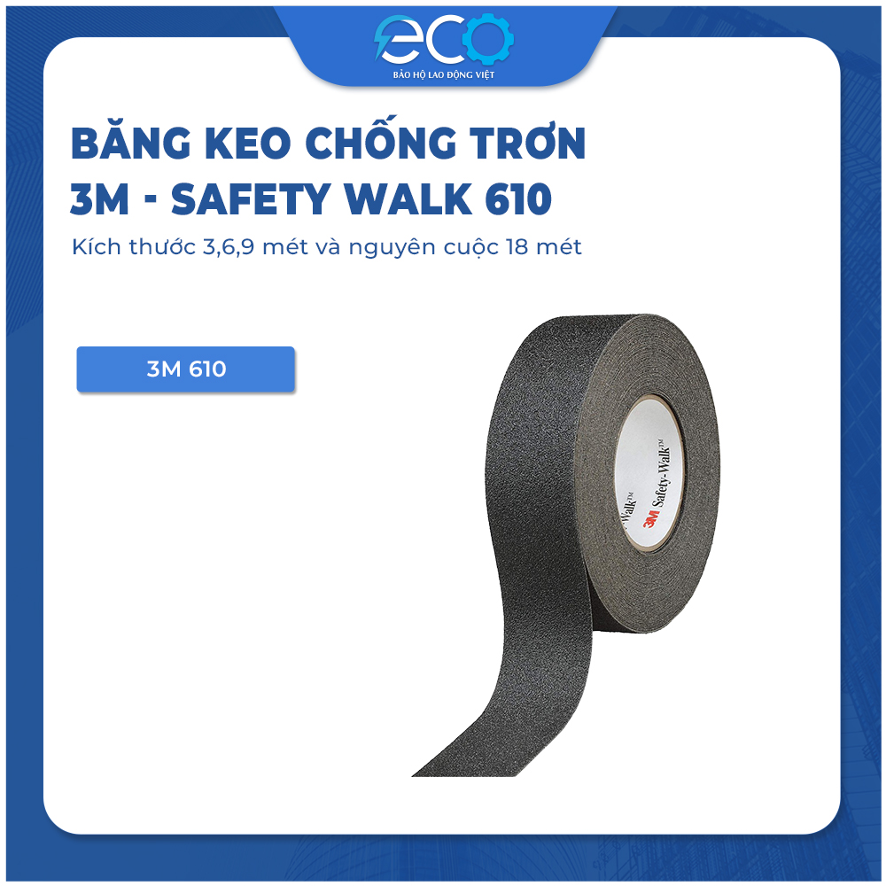 Băng keo chống trơn trượt 3M Safety Walk 610 màu đen – Bề mặt nhám, chống trượt cầu thang và sàn