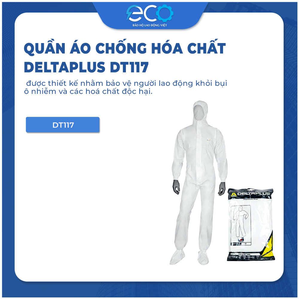 Bộ Quần &Aacute;o Bảo Hộ Deltaplus DT117 &ndash; Chống H&oacute;a Chất, Nhiễm Xạ, Chống Tĩnh Điện, D&ugrave;ng Trong C&ocirc;ng Nghiệp &ndash; Đồ Bảo Hộ To&agrave;n Th&acirc;n