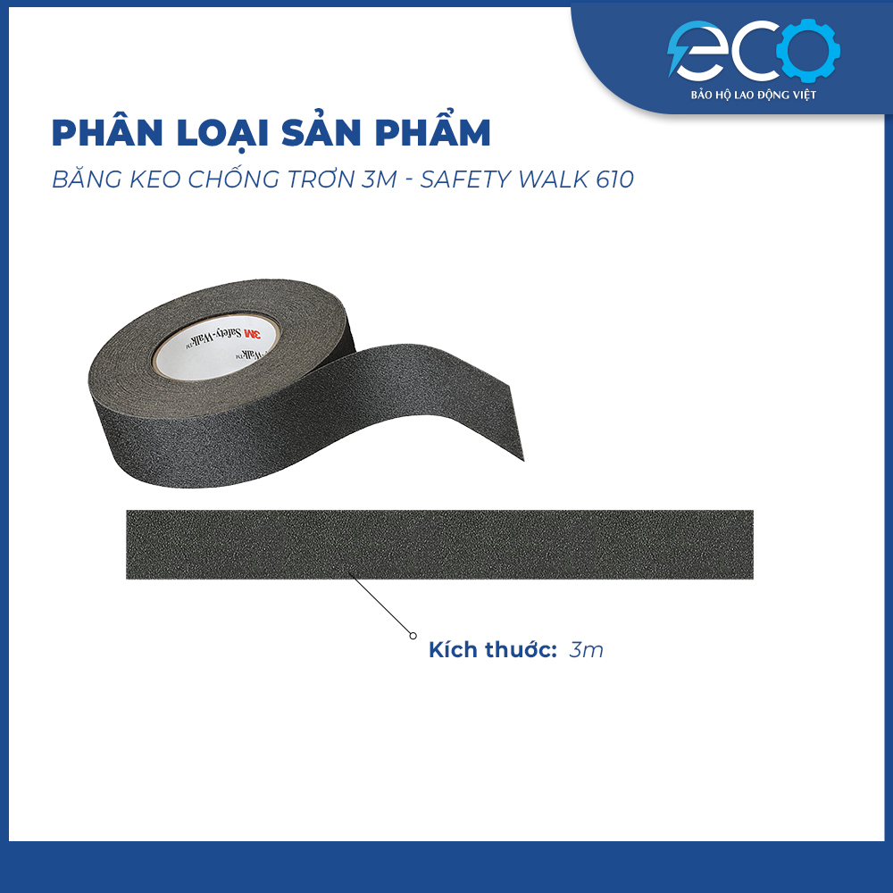 Băng keo chống trơn trượt 3M Safety Walk 610 màu đen – Bề mặt nhám, chống trượt cầu thang và sàn