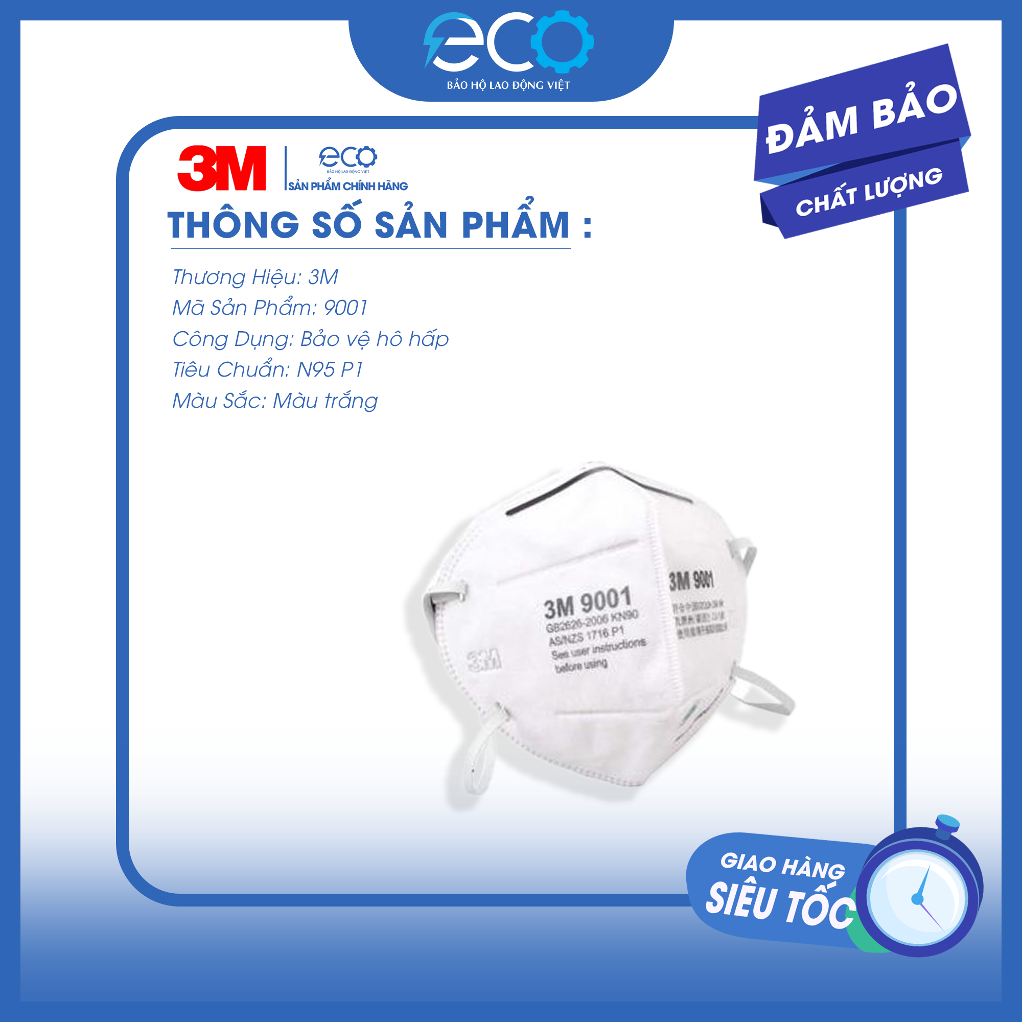 Combo 5 cái khẩu trang chống bụi 3M 9001 chính hãng – Lọc bụi, bảo vệ hô hấp