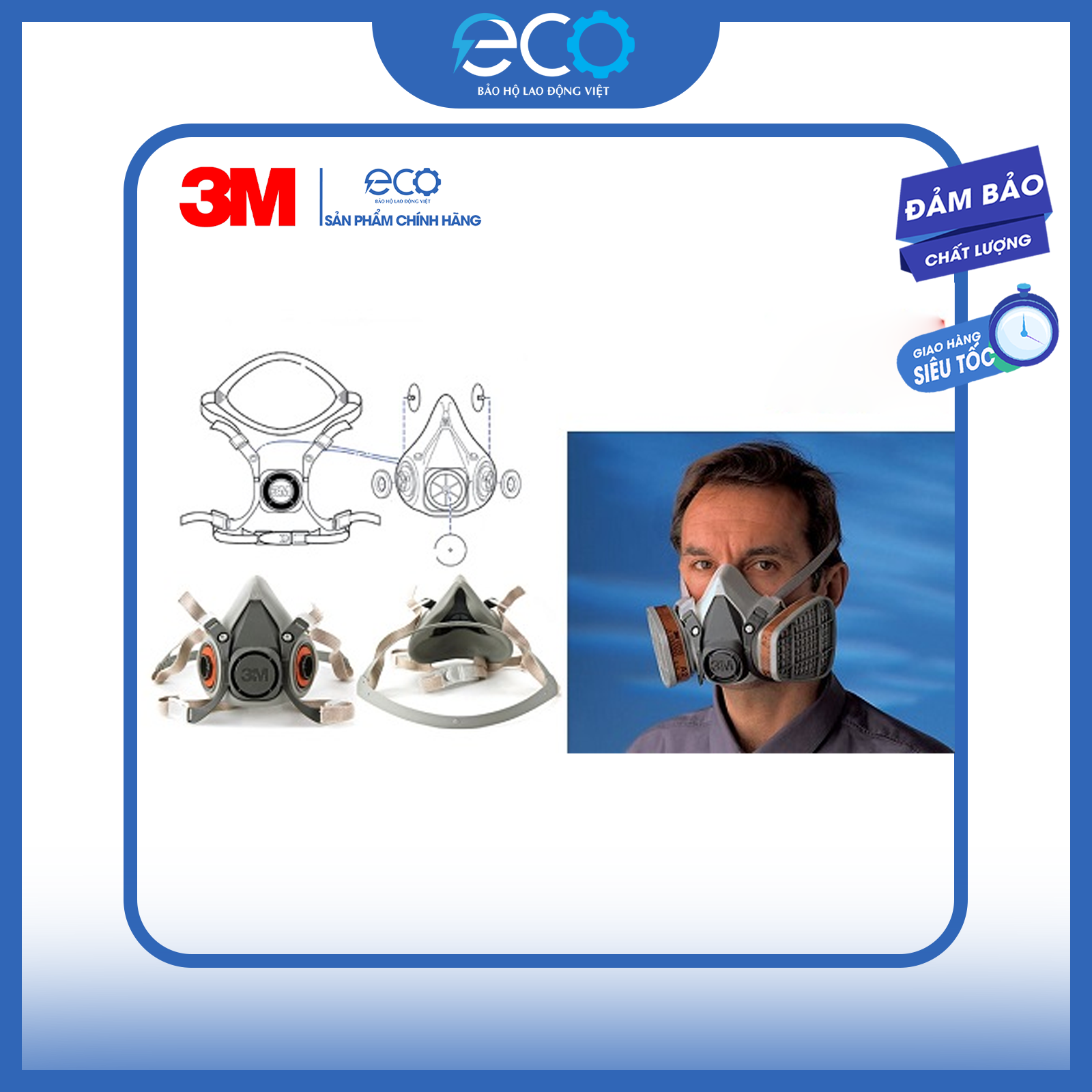 Mặt nạ ph&ograve;ng độc 3M 6100 / 6200 / 6300 chất liệu silicone mềm mại (chưa gồm phin lọc)