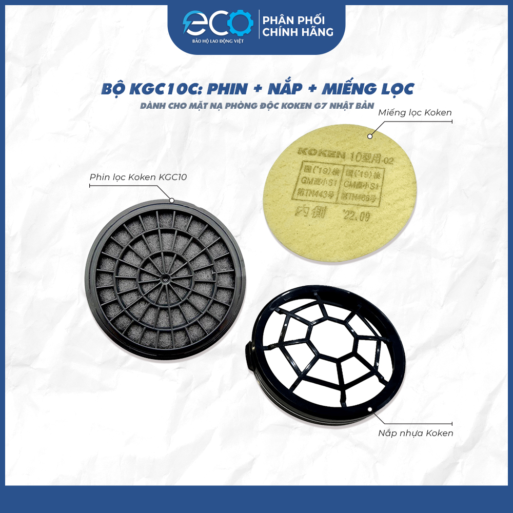 Combo Phin lọc KGC-10C + Nắp + Miếng lọc bụi cho mặt nạ phòng độc Koken G7 Nhật Bản