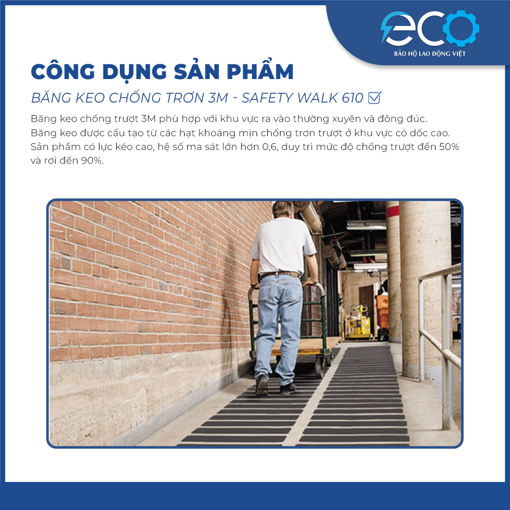 Băng keo chống trơn trượt 3M Safety Walk 610 màu đen – Bề mặt nhám, chống trượt cầu thang và sàn