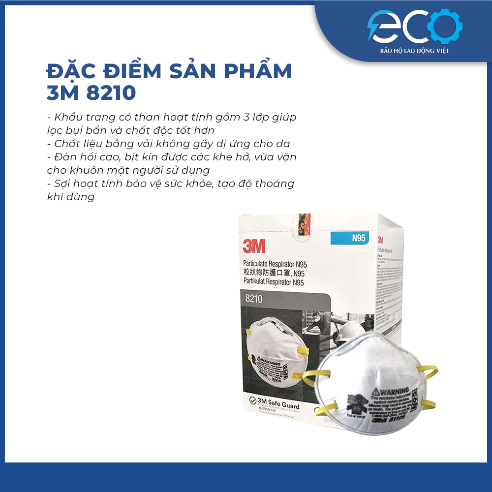 Combo 5 c ái khẩu trang 3M 8210 N95 kháng khuẩn, chống bụi siêu mịn