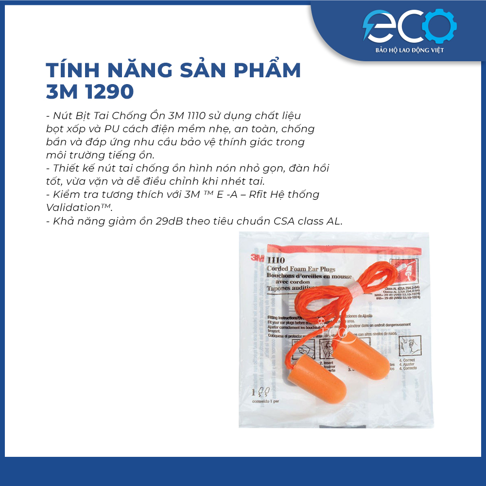 5 cặp nút bịt tai chống ồn 3M 1110 có dây chính hãng – Êm tai, giảm tiếng ồn hiệu quả