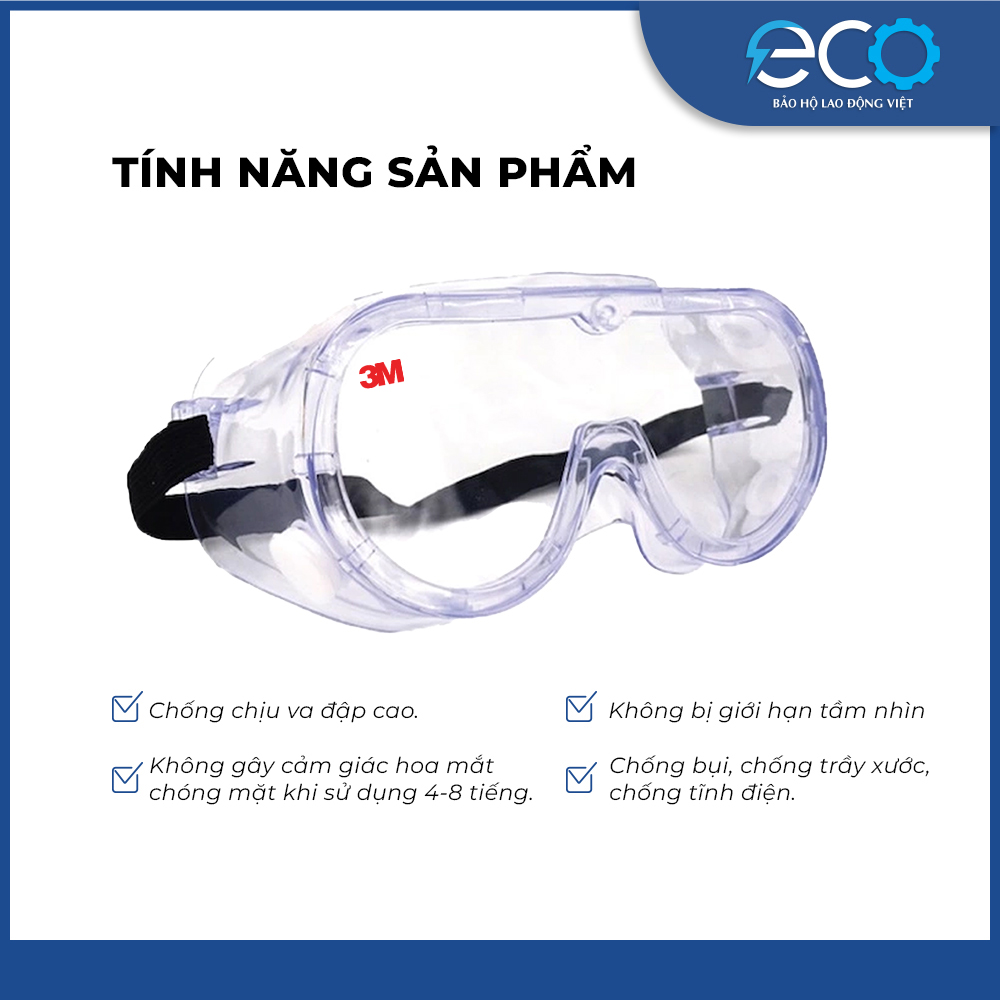 Kính chống hóa chất 3M 1621 - 1621AF chống văng bắn hoá chất, bụi, chống tia UV, chống đọng sương