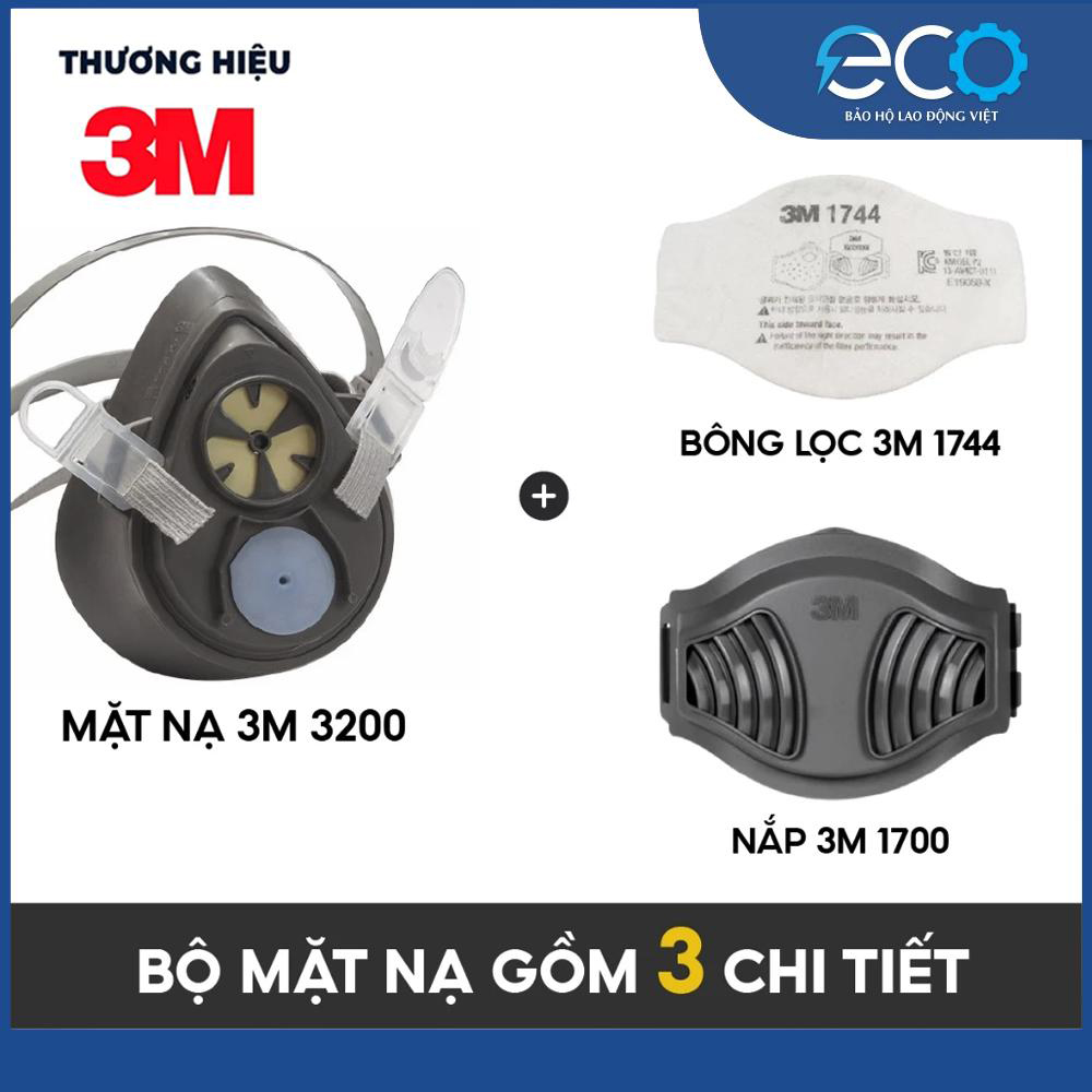 Mặt nạ ph&ograve;ng bụi 3M 3100, 3200 k&egrave;m tấm lọc bụi 3M 1774 v&agrave; nắp giữ tấm lọc bụi 3M 1700