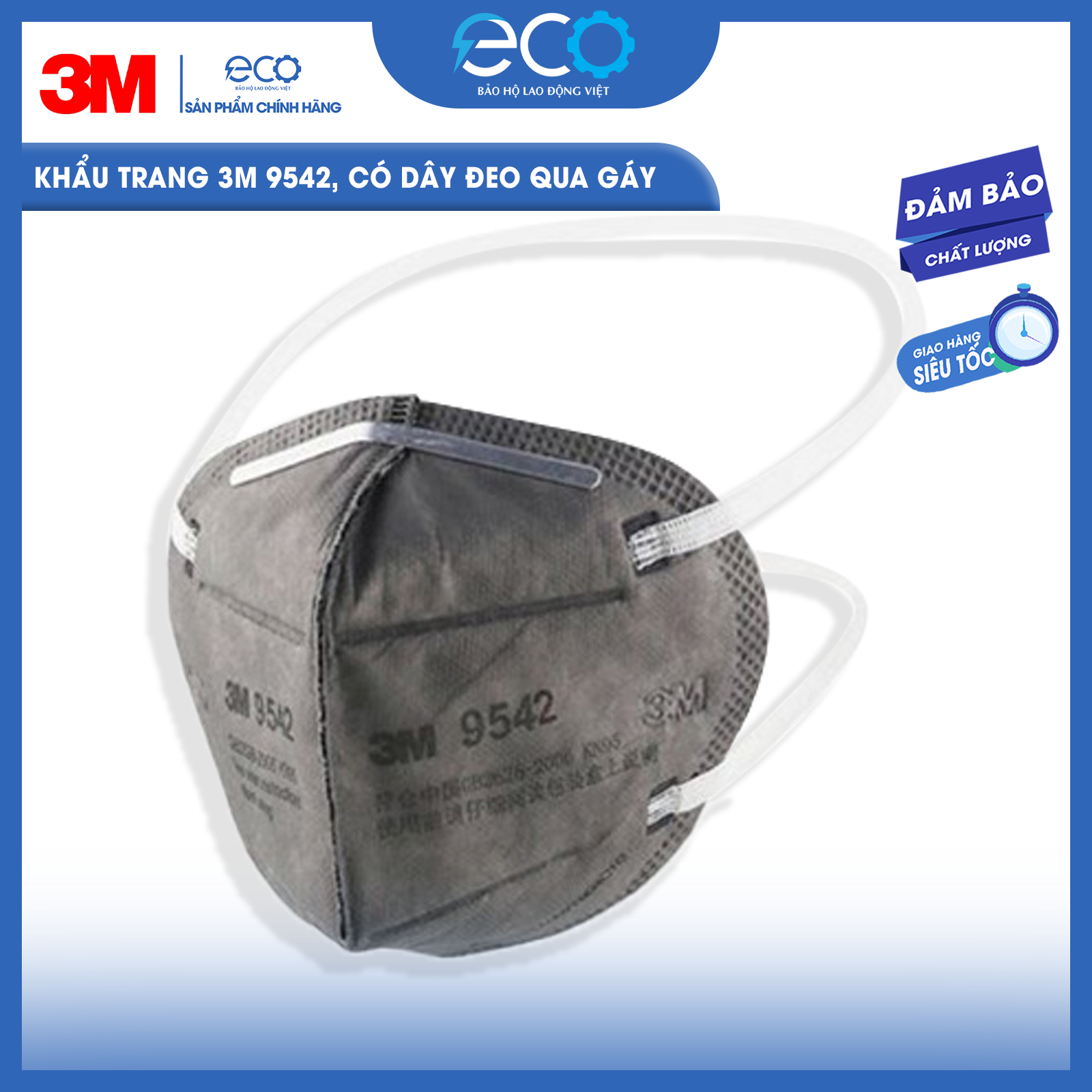 Khẩu trang 3M 9542, có dây đeo qua gáy, đạt chuẩn N95