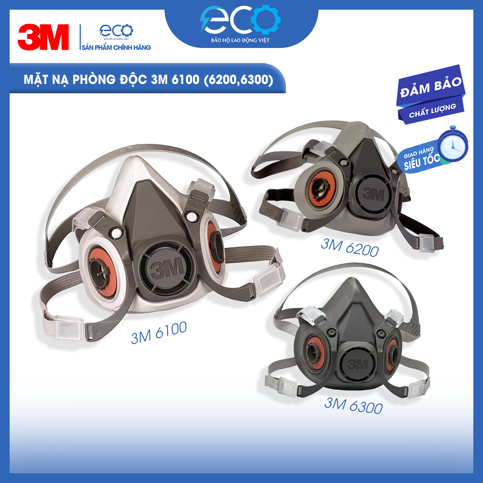 Mặt nạ ph&ograve;ng độc 3M 6100 / 6200 / 6300 chất liệu silicone mềm mại (chưa gồm phin lọc)