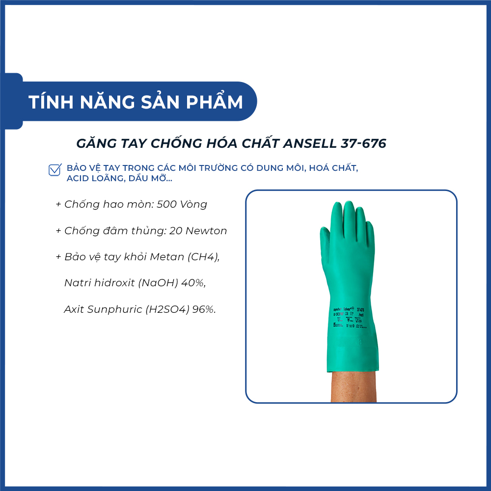 Găng tay chống h&oacute;a chất Ansell 37-676 ch&iacute;nh h&atilde;ng
