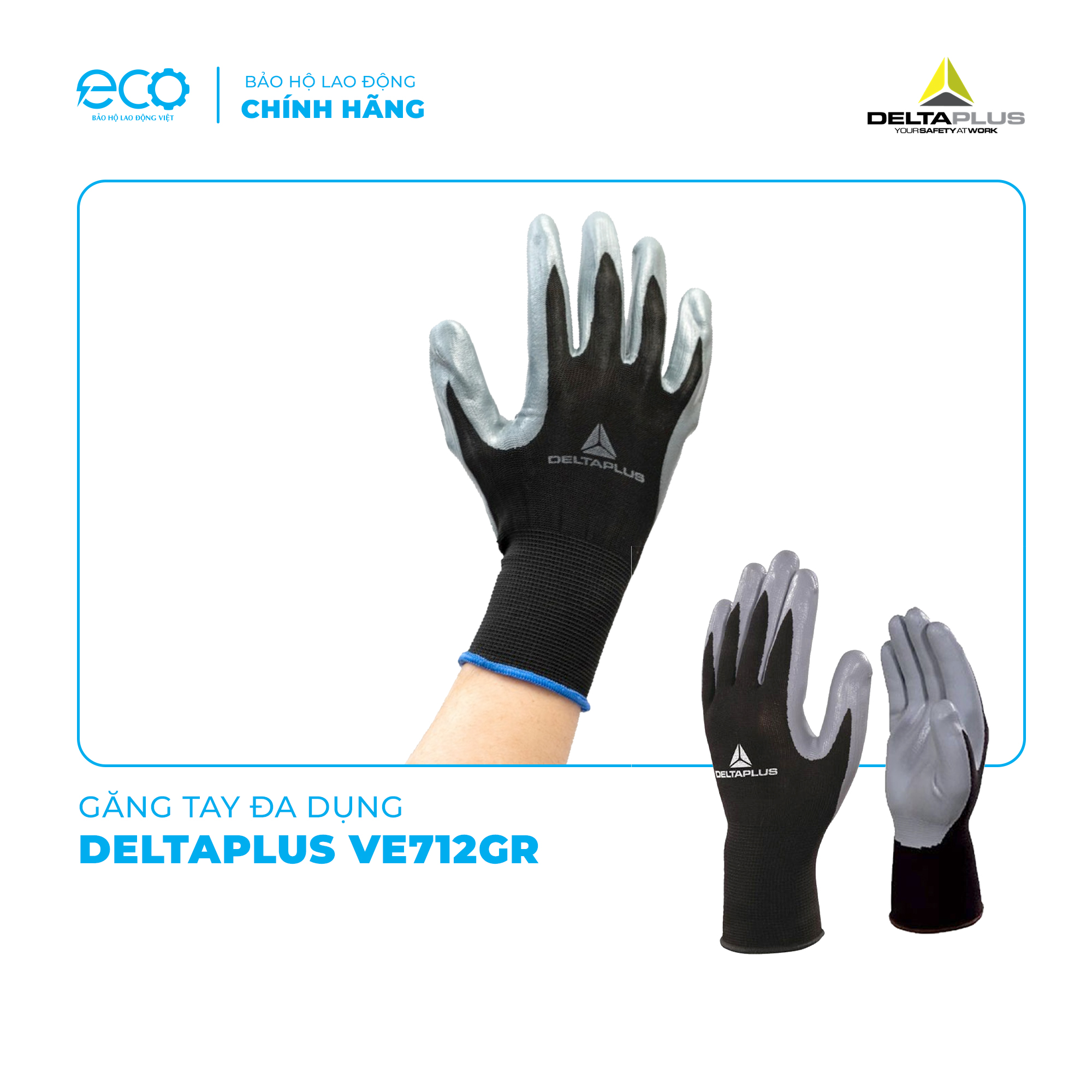 Găng tay bảo hộ đa dụng phủ PU chống cắt, trơn trượt Deltaplus VE712GR