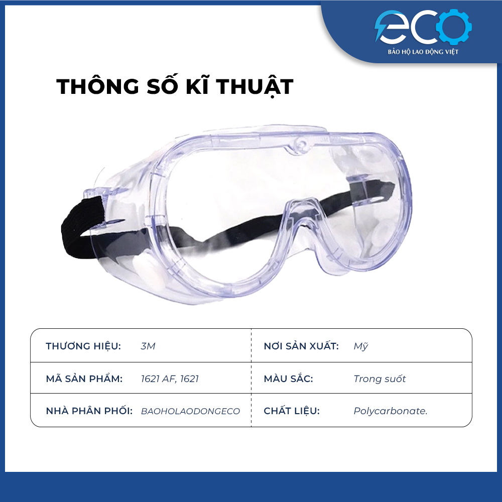 K&iacute;nh bảo hộ 3M 1621AF, chống h&oacute;a chất, tia UV, kh&ocirc;ng b&aacute;m hơi