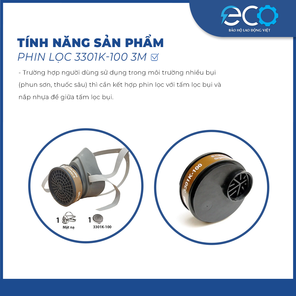 Phin lọc 3M 3301K-100 chính hãng – Dùng cho mặt nạ 3M 3100, 3200 lọc hơi hữu cơ