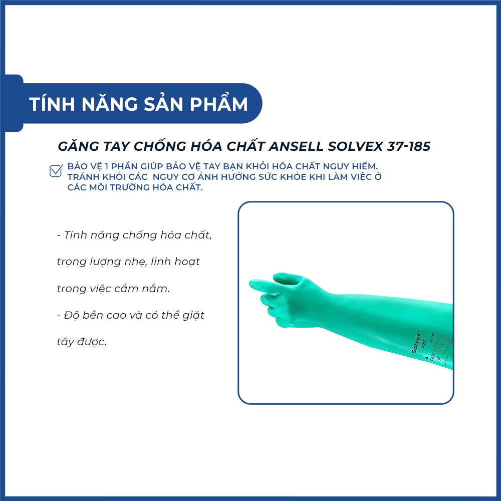 Găng tay Ansell 37-185 chống nước, chống h&oacute;a chất