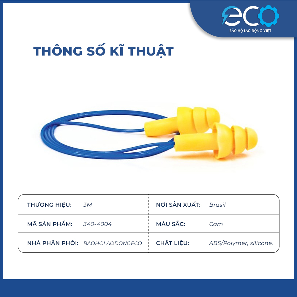 Nút bịt tai 3M 340-4004 chính hãng có dây – Giảm ồn 25dB, bảo vệ thính giác