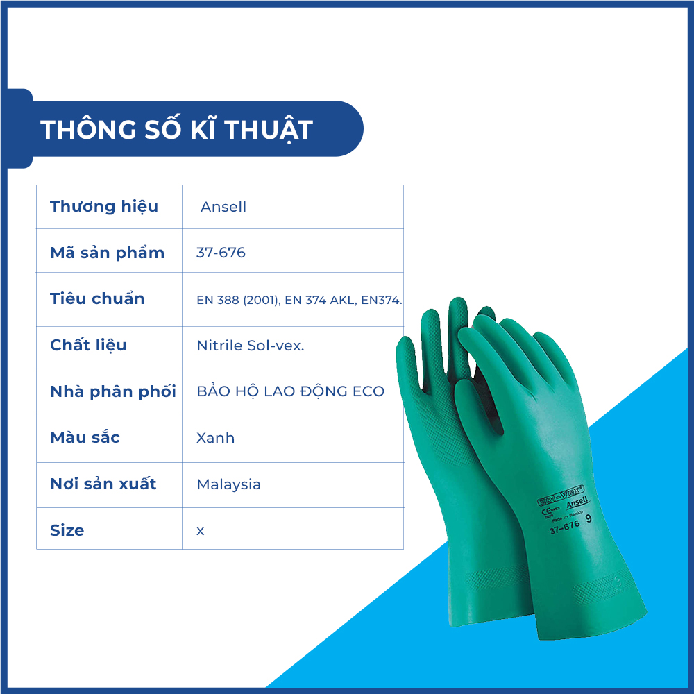 Găng tay chống h&oacute;a chất Ansell 37-676 ch&iacute;nh h&atilde;ng