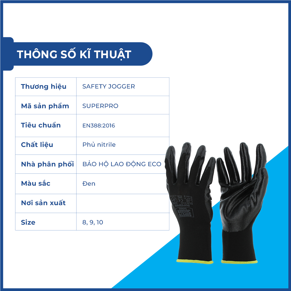 Găng tay chống dầu Jogger Superpro, găng tay đa năng, phủ nutrile, Bao ôm tay thoáng khí, chống trơn trượt, cơ khí