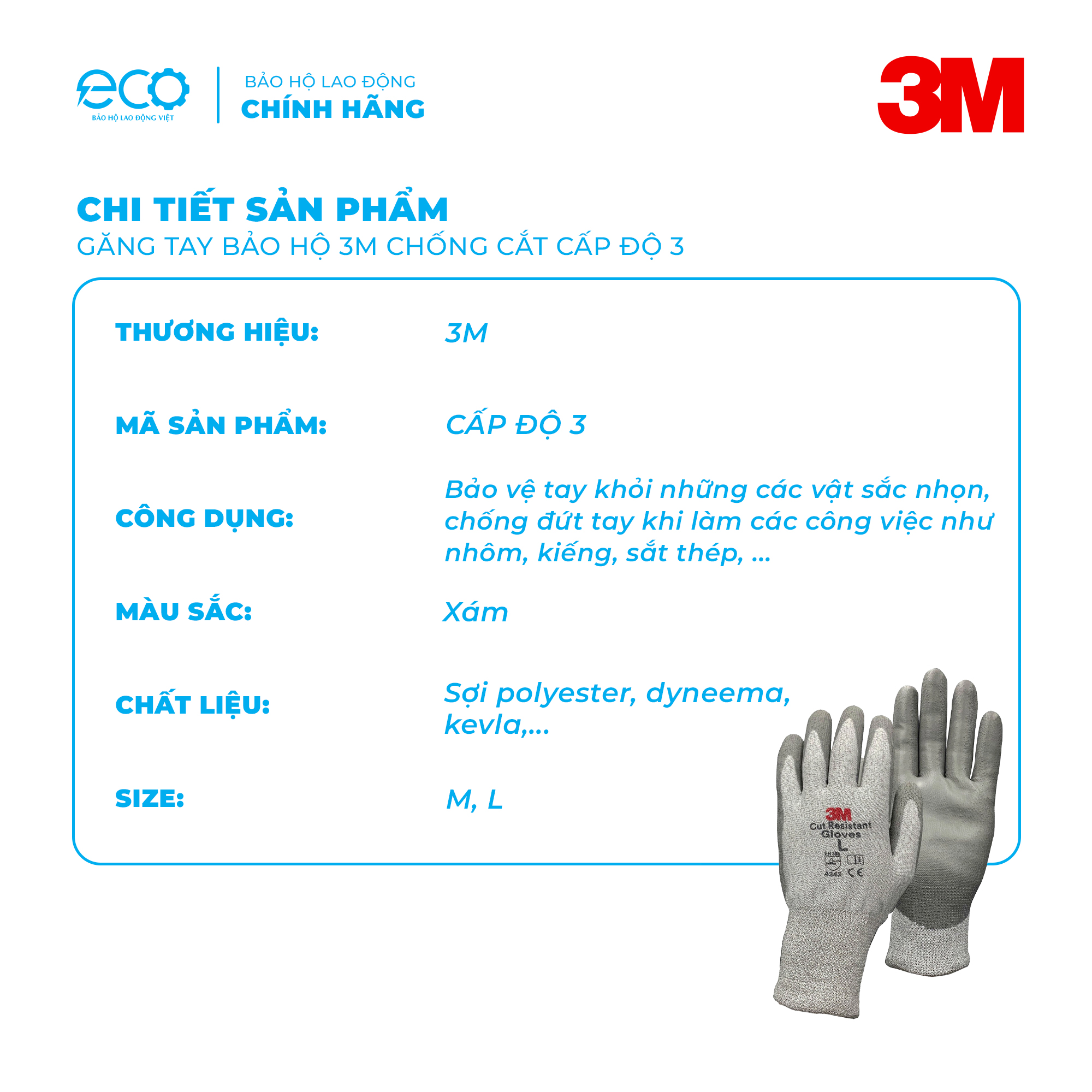 Găng tay bảo hộ chống cắt 3M cấp độ 3 - Hàng chính hãng