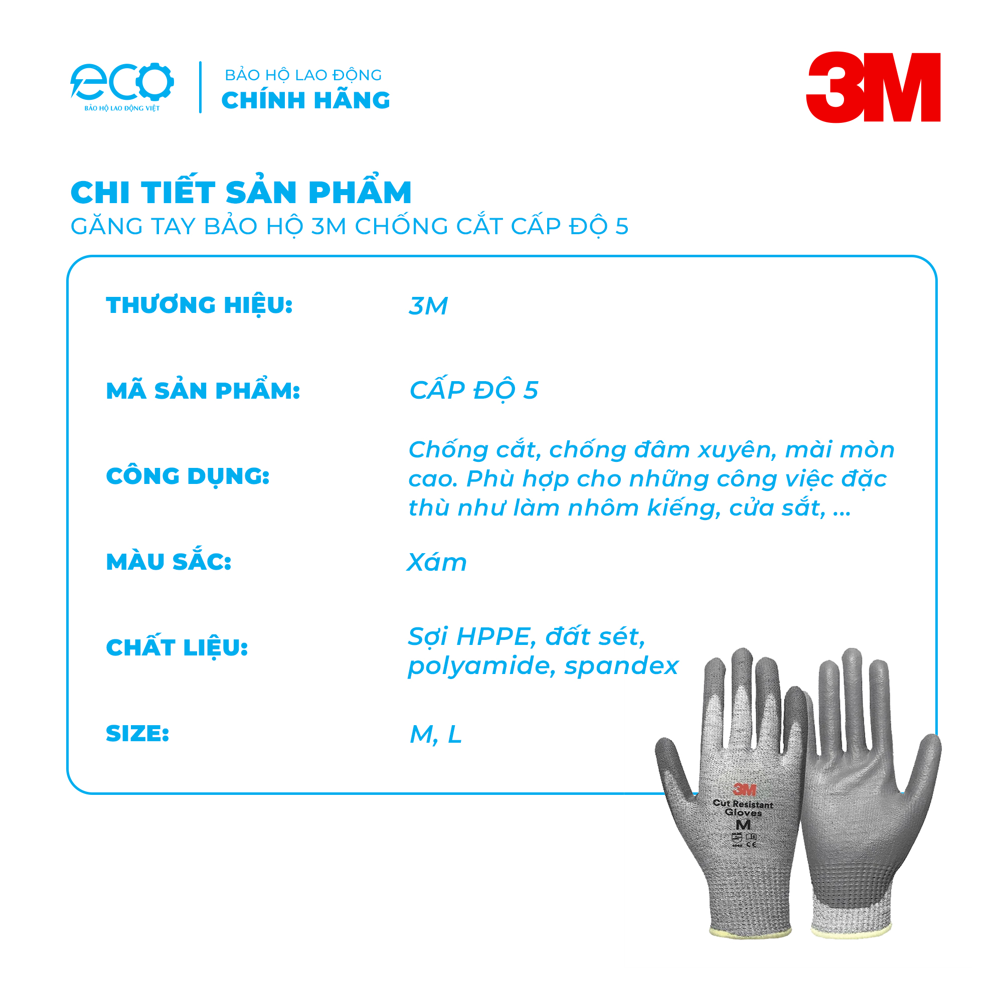 Găng tay chống cắt 3M cấp 5 cao cấp ch&iacute;nh h&atilde;ng