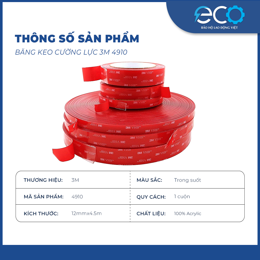 Băng keo cường lực 2 mặt trong suốt 3M 4910 (12mm x d&agrave;i 4.5m) băng keo si&ecirc;u d&iacute;nh, si&ecirc;u cường lực