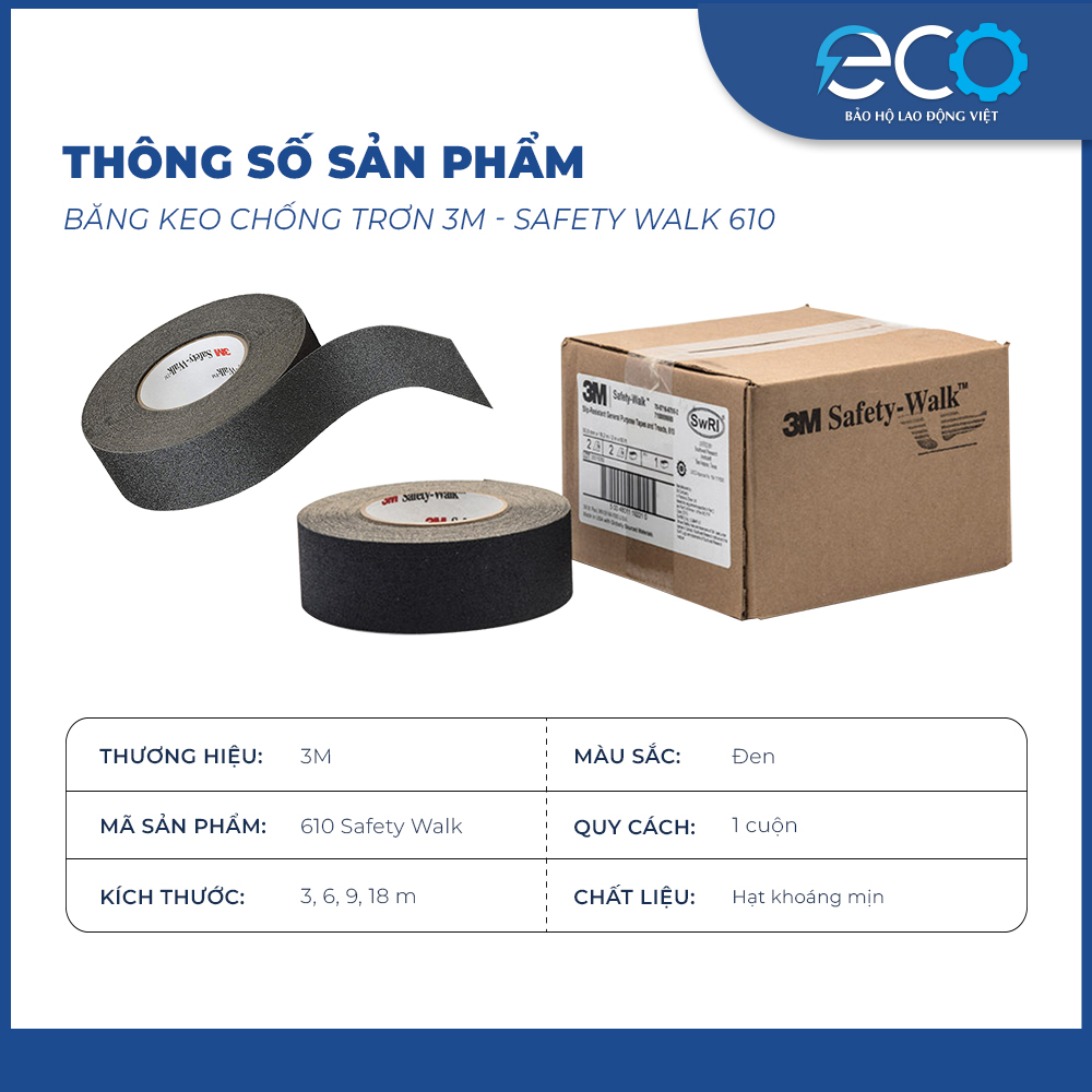 Băng keo chống trơn trượt 3M Safety Walk 610 màu đen – Bề mặt nhám, chống trượt cầu thang và sàn
