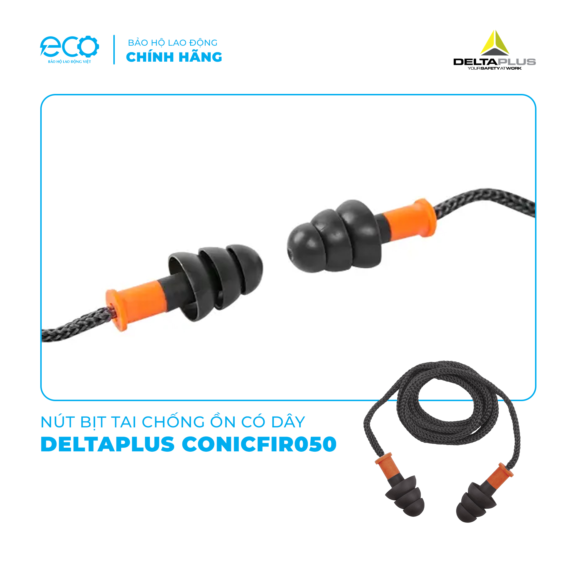 Nút tai chống ồnn 29dB DeltaPlus Conicfir050 chính hãng – có dây, giảm ồn công trường, xưởng cơ khí