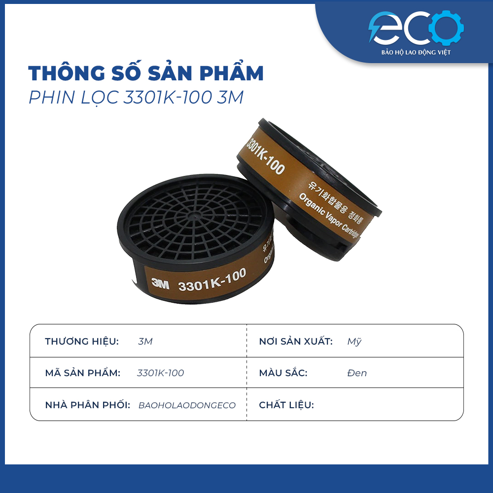 Phin lọc 3M 3301K-100 chính hãng – Dùng cho mặt nạ 3M 3100, 3200 lọc hơi hữu cơ
