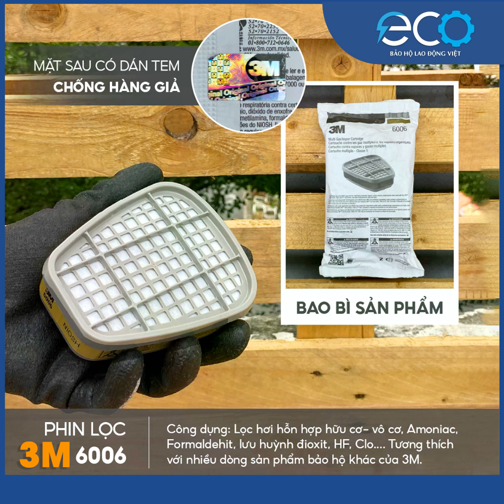 Bộ Phin Lọc 3M 6001, 6003, 6006 kết hợp tấm lọc bụi 3M 5N11 và nắp nhựa 501 lọc hơi hữu cơ, bụi, bảo vệ hô hấp