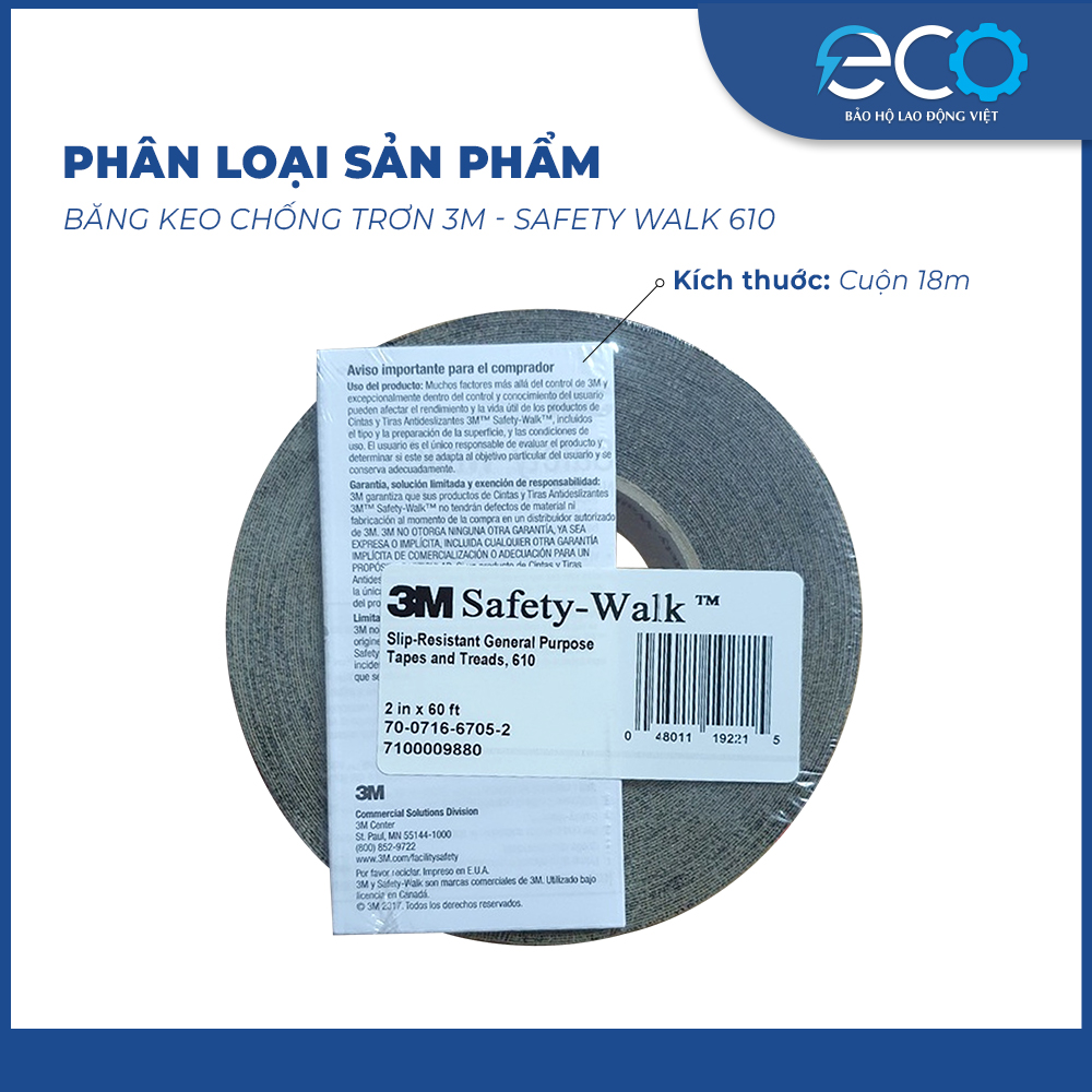Băng keo chống trơn trượt 3M Safety Walk 610 màu đen – Bề mặt nhám, chống trượt cầu thang và sàn