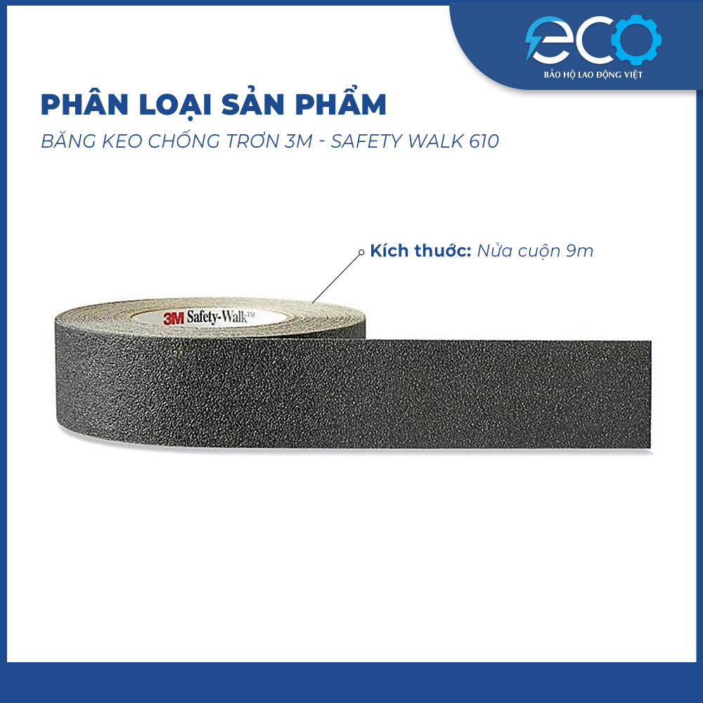 Băng keo chống trơn trượt 3M Safety Walk 610 màu đen – Bề mặt nhám, chống trượt cầu thang và sàn