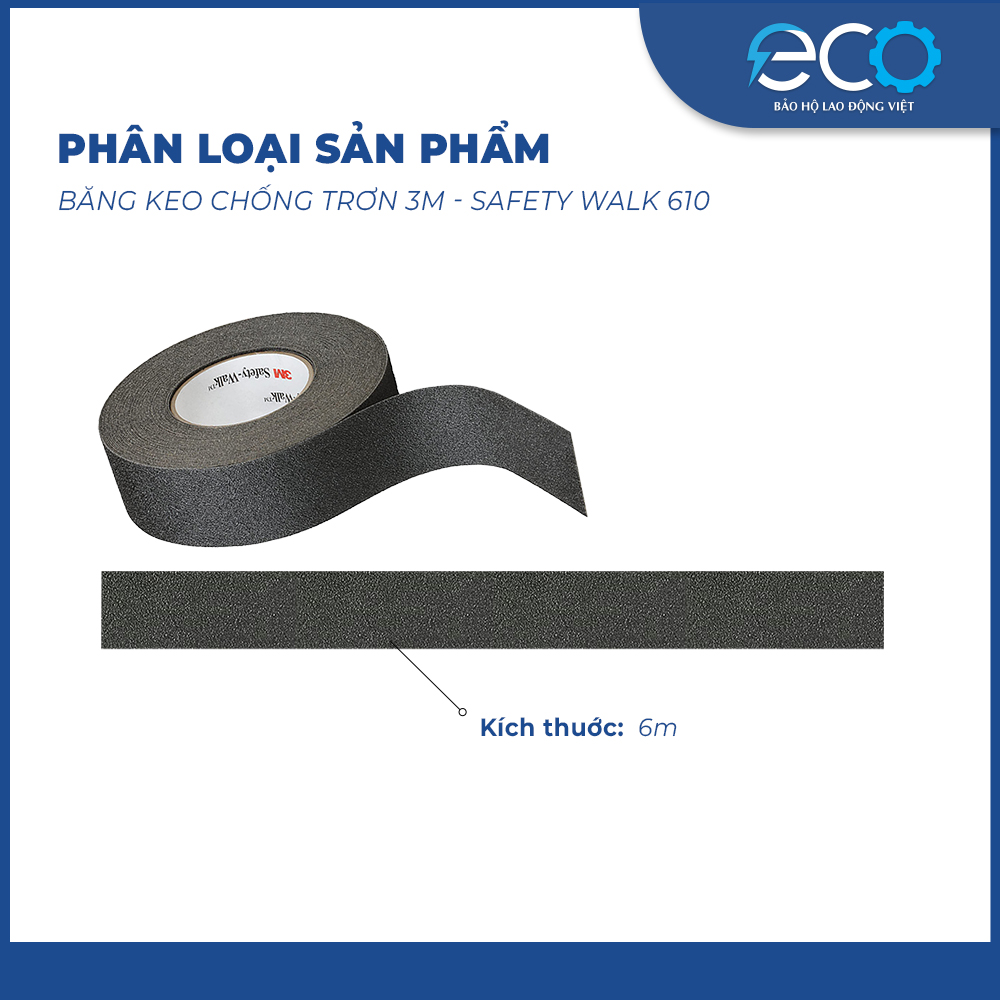 Băng keo chống trơn trượt 3M Safety Walk 610 màu đen – Bề mặt nhám, chống trượt cầu thang và sàn