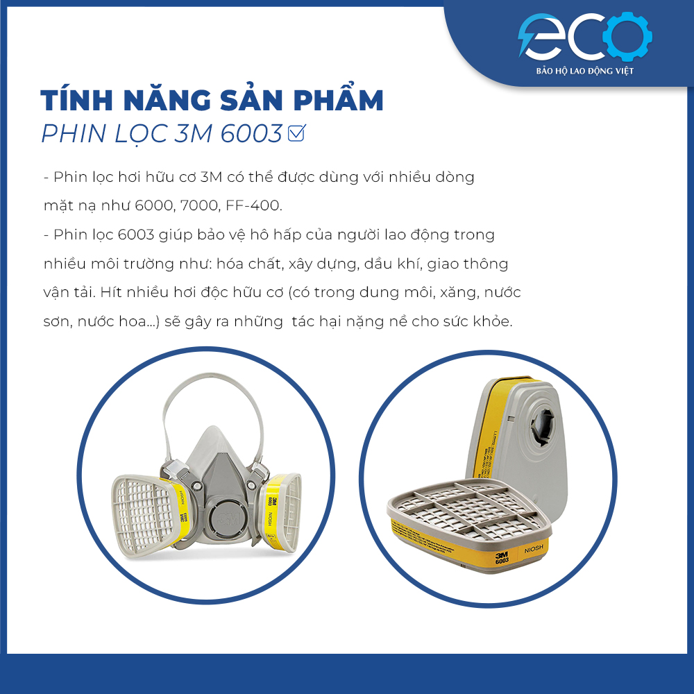 1 cặp phin lọc than hoạt t&iacute;nh 3M 6003 lọc hơi hữu cơ v&agrave; kh&iacute; axit, phun thuốc, phun sơn