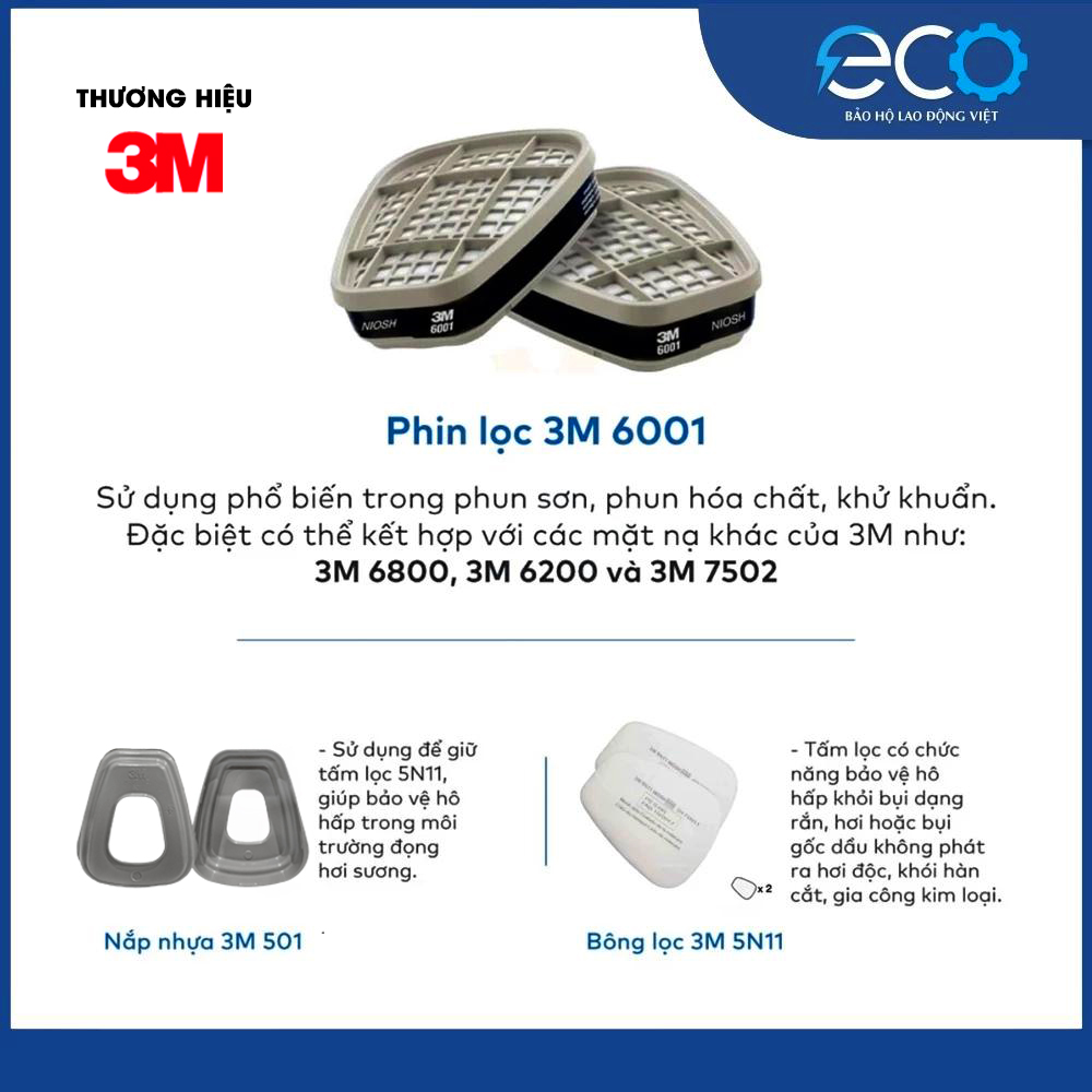 Mặt Nạ ph&ograve;ng độc 3M 6800 K&egrave;m Phin 6001 + 5N11 + 501 &ndash; Bộ 7 M&oacute;n Ch&iacute;nh H&atilde;ng, D&ugrave;ng Phun Sơn, Hơi H&oacute;a Chất