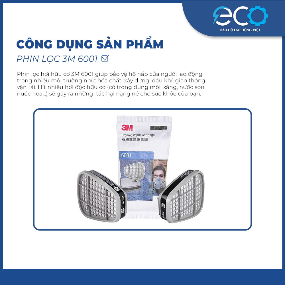 1 cặp phin lọc than hoạt tính 3M 6001 lọc hơi hữu cơ, phun thuốc, phun sơn, lọc mùi