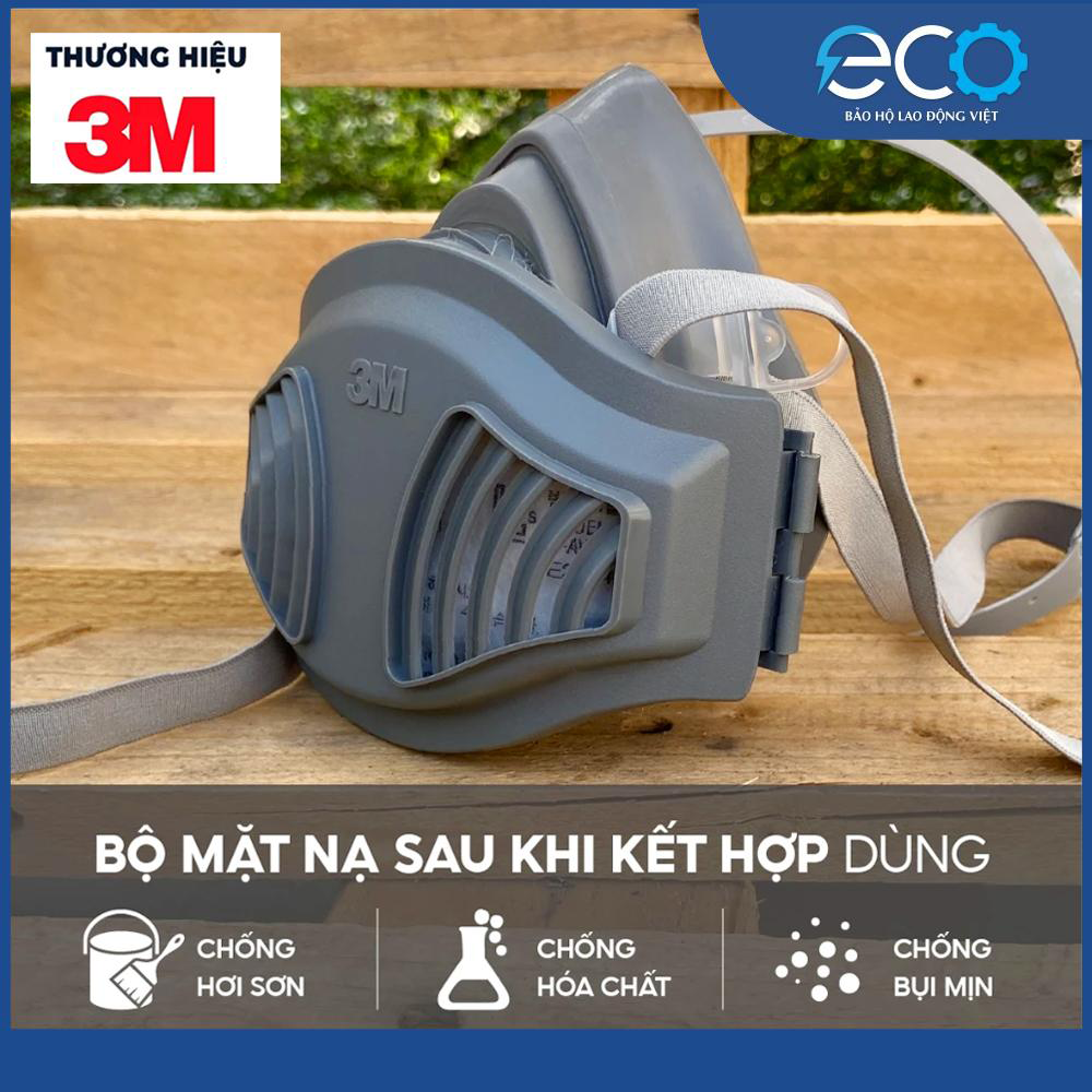 Mặt nạ ph&ograve;ng bụi 3M 3100, 3200 k&egrave;m tấm lọc bụi 3M 1774 v&agrave; nắp giữ tấm lọc bụi 3M 1700