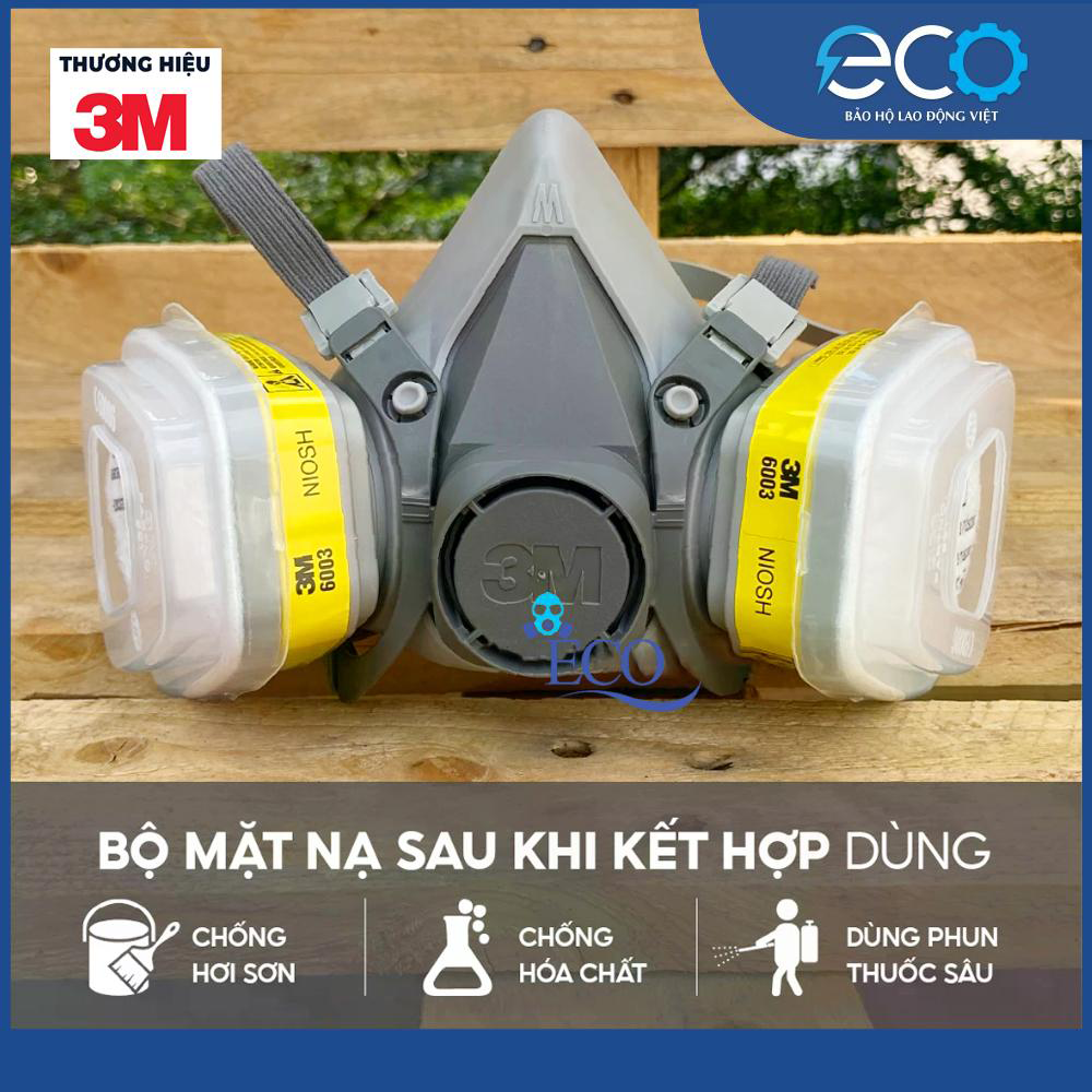 Bộ mặt nạ ph&ograve;ng độc 3M 6100/6200 k&egrave;m phin 6003, tấm lọc 5N11 v&agrave; nắp giữ 501 lọc hơi hữu cơ v&agrave; kh&iacute; axit