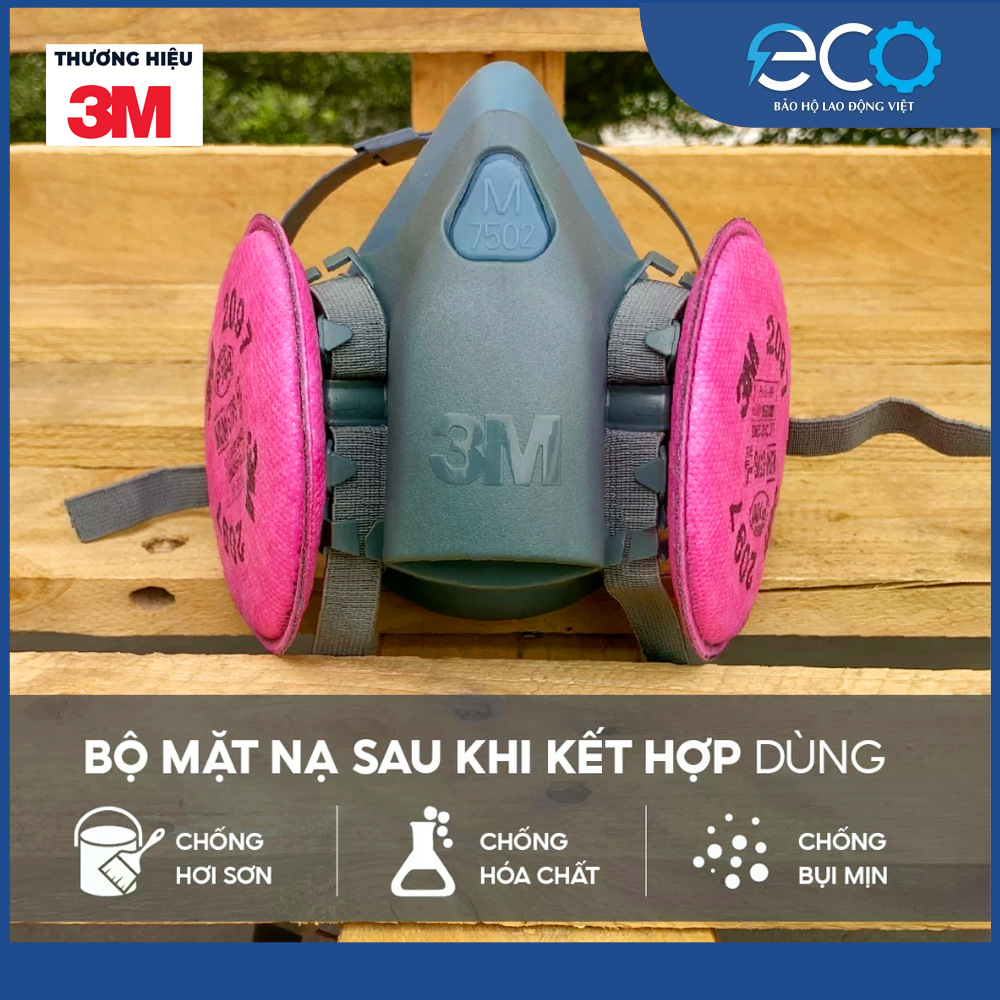Bộ mặt nạ ph&ograve;ng độc 3M 7501/ 7502 k&egrave;m phin 2097 lọc bụi mịn, chống hơi độc, kh&iacute; h&agrave;n cắt đ&uacute;c kim loại