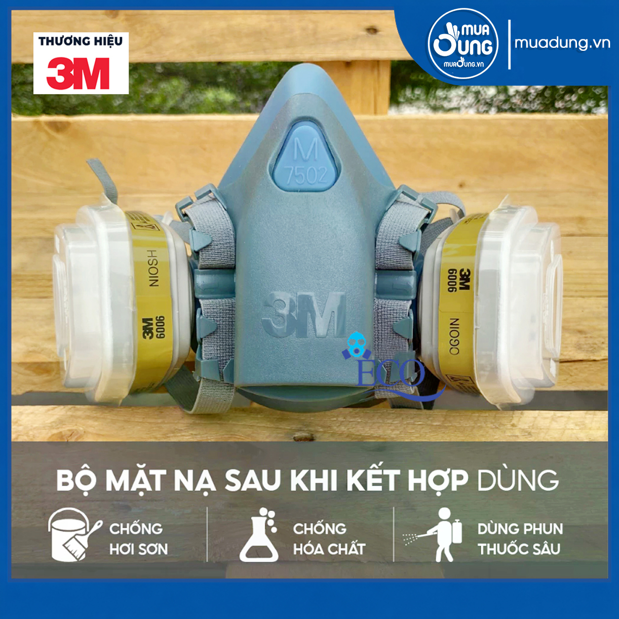B&ocirc;̣ mặt nạ 3M 7501, 7502 kết hợp phin lọc 3M 6006, tấm lọc bụi 5N11 c&ugrave;ng nắp giữ 501 lọc hơi hữu cơ, kh&iacute; axit, amoniac, d&ugrave;ng phun sơn, h&oacute;a chất