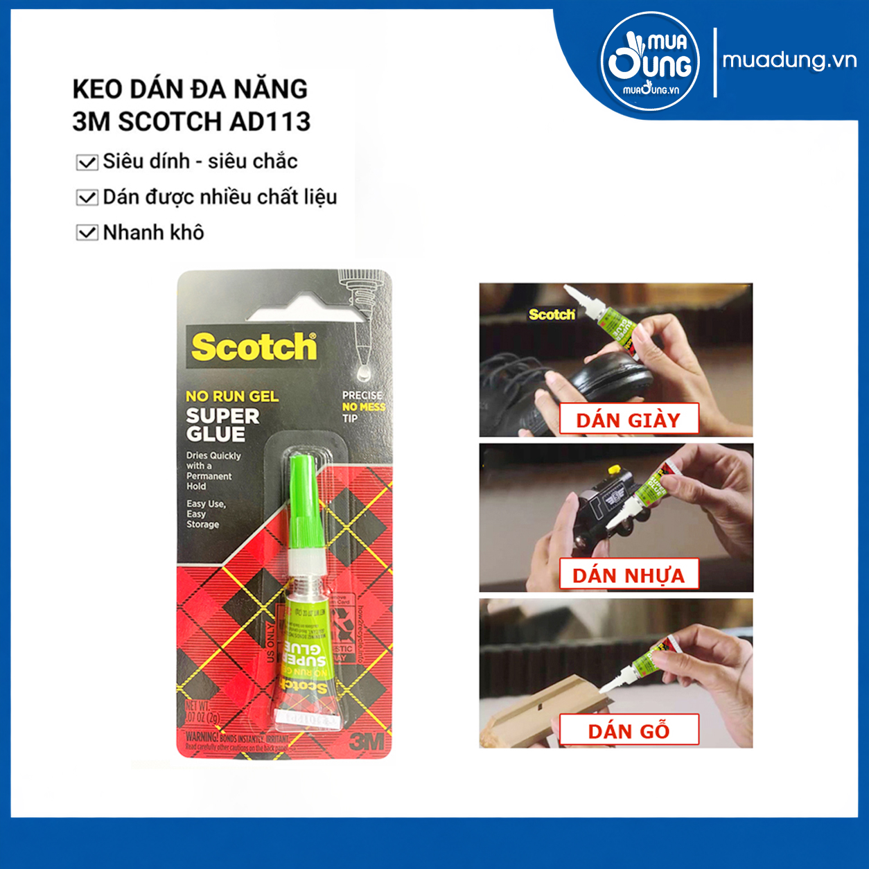 Keo 3M AD113 Super Glue 2g ch&iacute;nh h&atilde;ng &ndash; Keo d&aacute;n gi&agrave;y, gỗ, nhựa, cao su, kim loại