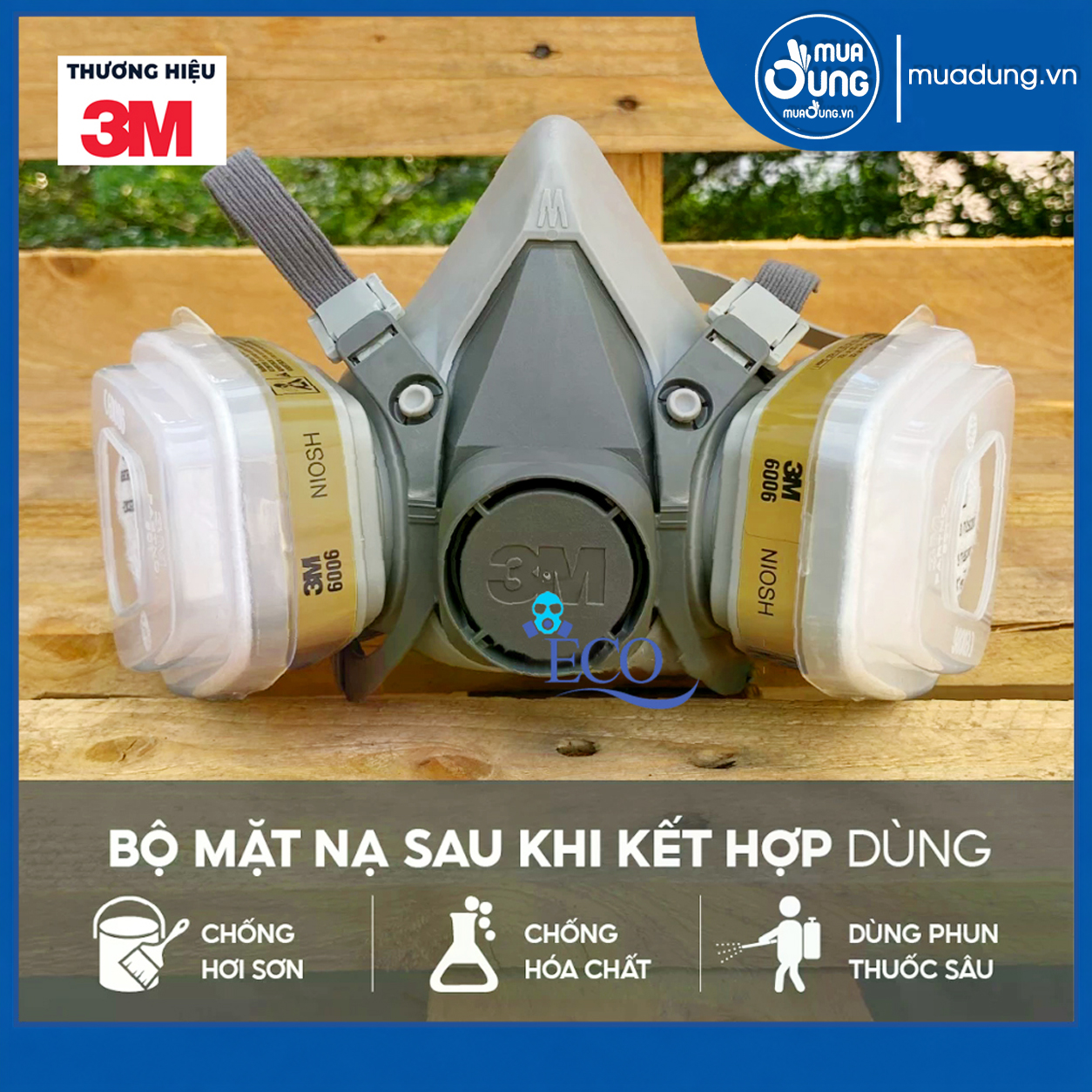 Combo 7 m&oacute;n mặt nạ ph&ograve;ng độc 3M 6100/6200 + Phin 6006, tấm lọc 5N11, nắp 501 &ndash; lọc hơi hữu cơ, amoniac, formaldehit, hF